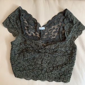 Green lace crop top